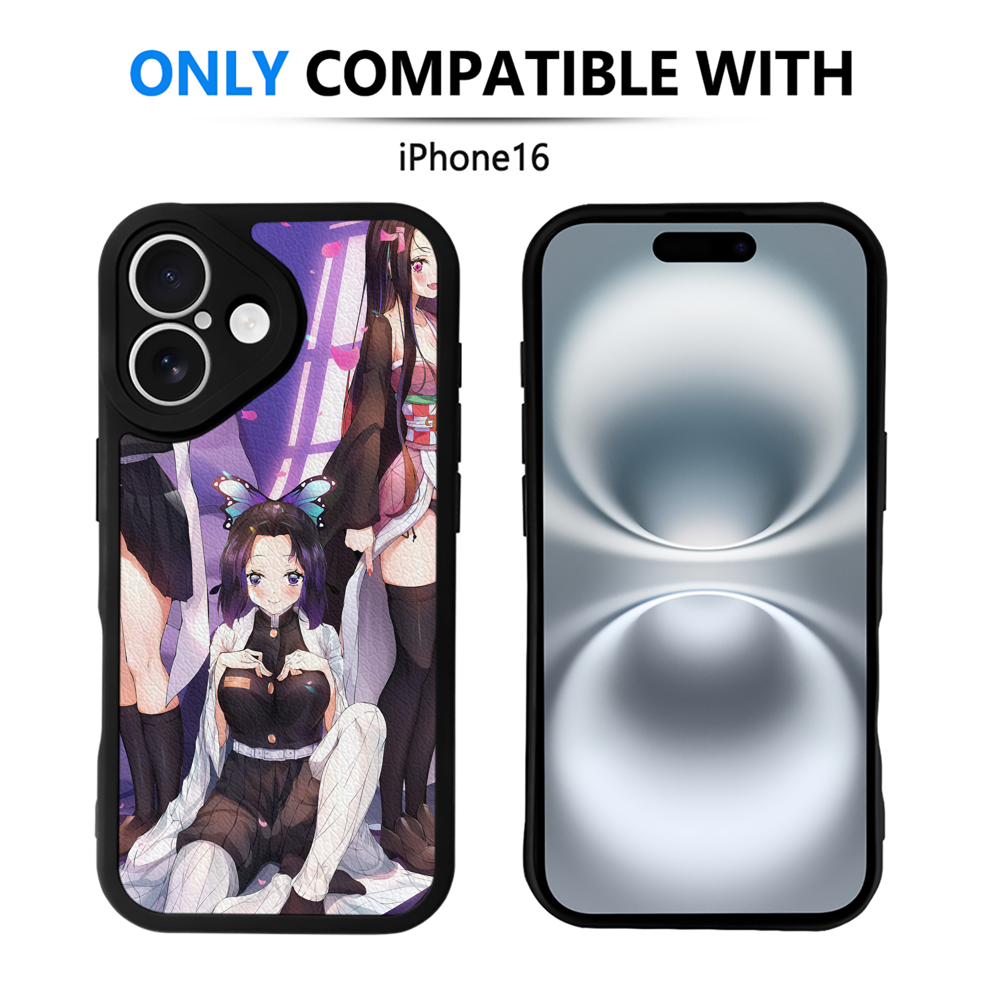 （画像用） 鬼滅の刃（きめつのやいば）竈門 禰󠄀豆子／かまど ねずこ Kamado Nezuko 【iPhone 16シリーズ対応】シリコンスマホケース（レザー調） 材質：シリコン